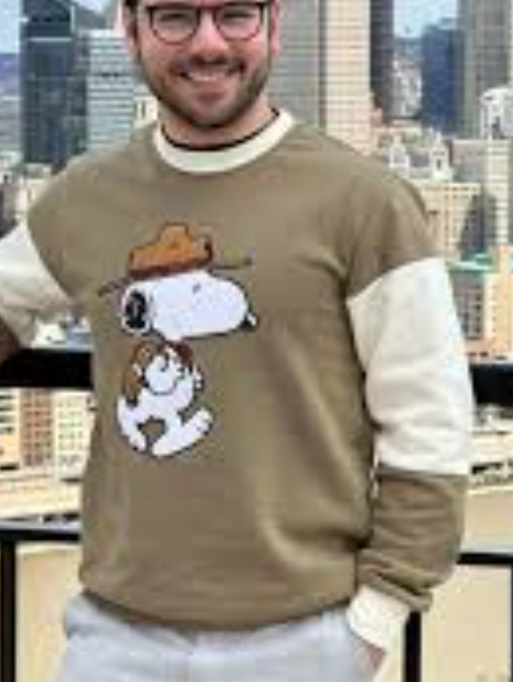 Peanuts Men's Tan Cartoon Graphic Crewneck Sweater, Size 2XL
